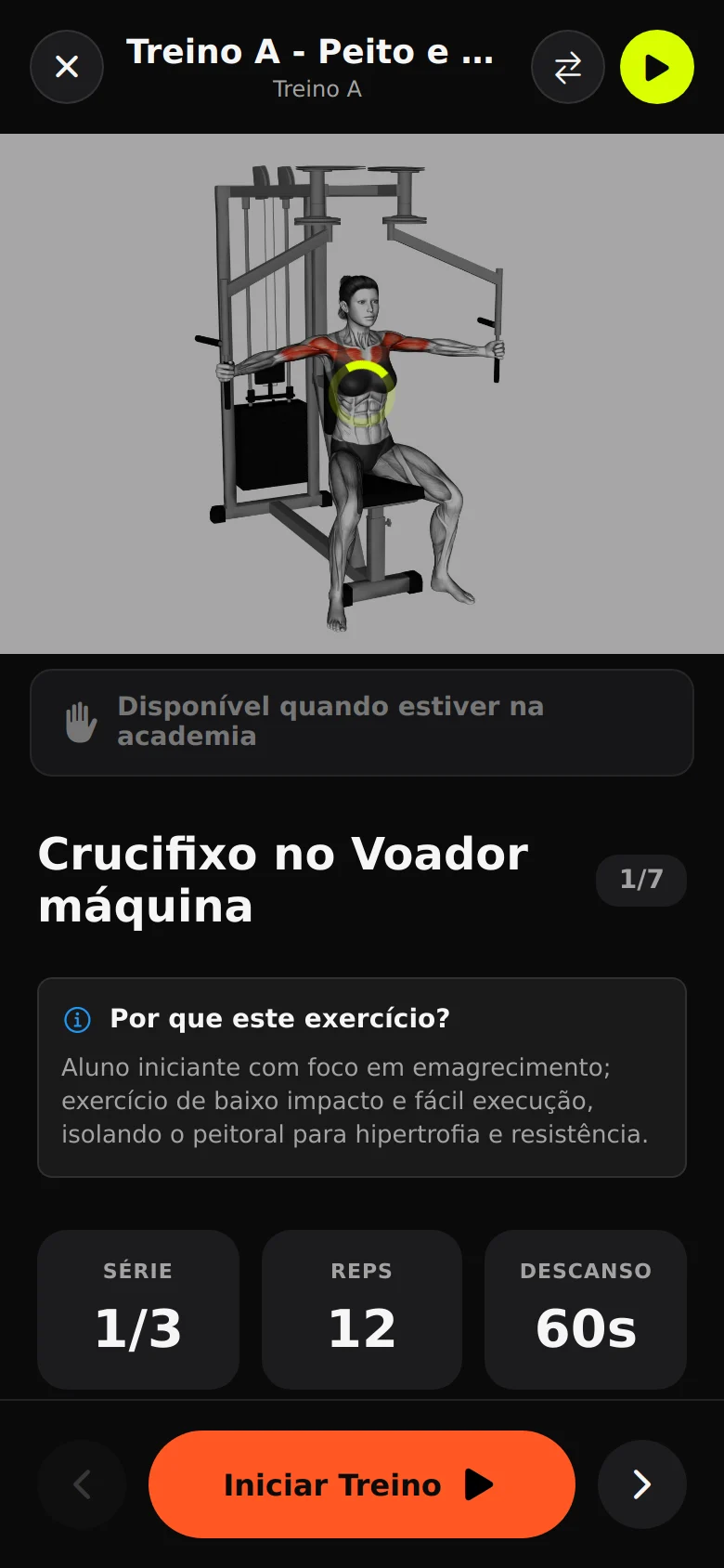 Aluno executando treino no app.