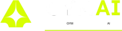 GymAI logo with a lime abstract symbol, GYM in white, AI in lime, and gradient accent bar